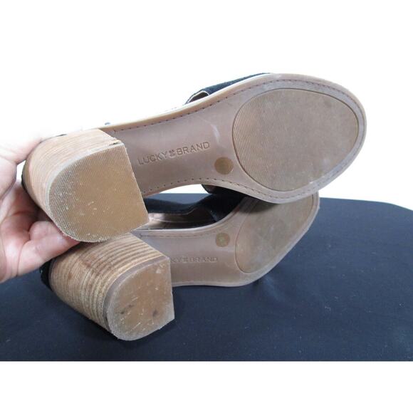 Lucky Brand Keight Black Suede Cut Out Side Peep Toe Sandal Booties Women 6.5 M - Picture 9 of 11